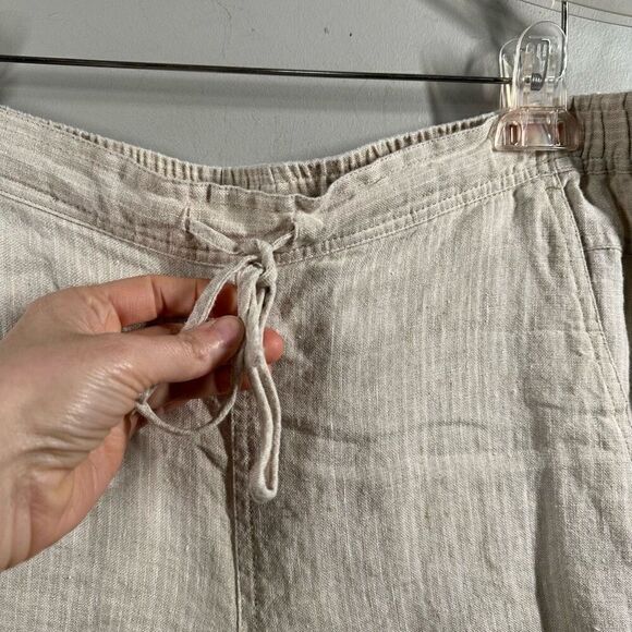 ORVIS beige striped 100% linen drawstring pull on pants LARGE - Picture 4 of 10